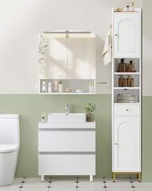 HEXCELEN Bathroom Vanity Unit With 2 Drawers, Bathroom Storage Cabinet, Ample Storage Space, Freestanding Vanity Unit, 30 X 60 X 64 Cm, White - 白色 - 查看 2