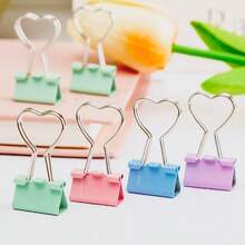 1个/10个粉色心形19毫米金属办公文件夹，折叠式设计，粉色心形回形针，办公用品文件夹，金属财务规划师文件夹夹，多功能粉色心形金属文件夹夹 - 链夹，适用于照片、标签、文件和办公/家居装饰DIY文具配件，情人节礼物，节日礼物 - 彩色 - 查看 5