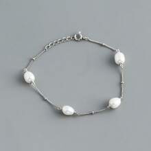 1pc Elegant Natural Freshwater Baroque Pearl Women's Bracelet, 925 Sterling Silver O-Shape Chain Design, Luxury Hypoallergenic, Suitable For Valentine's Day, Birthday, Anniversary Gift, Comes With Box