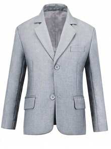10-16 Years Old Boys' Formal Blazer Jacket, Button-Up Lapel Suit, Light Gray - Light Grey - View 2
