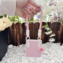 Korean Style Cute Pink Phone Case With Flower Pendant And Anti-Loss Lanyard, Compatible With Samsung Galaxy ZFlip7, Flip8, Z Flip6, ZFlip 5, Shockproof Back Cover, Also Compatible With Motorola And Flip Phones - Pink - View 7