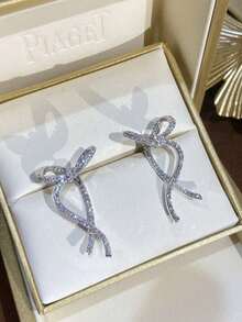 1 Pair Rhinestone Butterfly Stud Earrings, Fashionable Everyday Wear - Silver - View 5