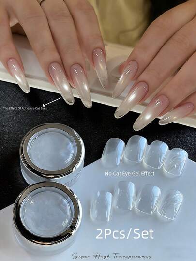 2件套美甲套装，包含高透明度日光水晶电镀粉、超亮电镀粉，打造闪亮美甲效果 - 铬光效果高光色、美人鱼粉固体色、闪亮美甲、凝胶抛光颜料