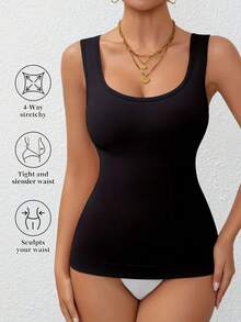 LRNG XMNG EA Women Seamless Compression Camisole, Sleeveless Comfortable Shapewear, Fitness Waist Trainer Top, Solid Color Undershirt - Black - View 3