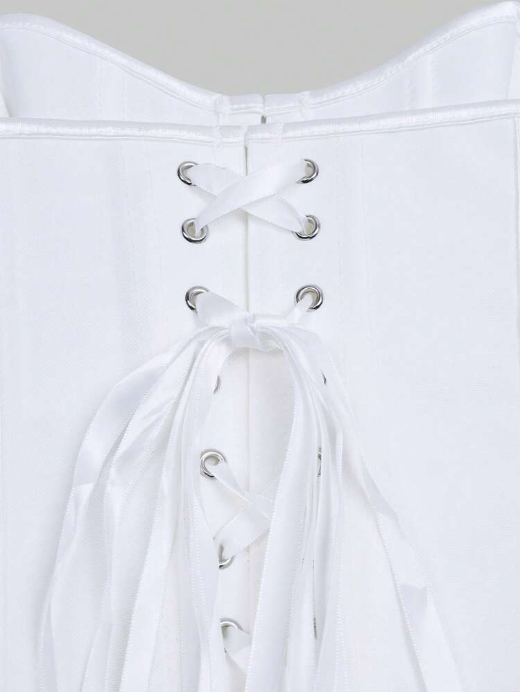 Apperloth Vintage Lace-Up Backless Bustier With Steel Boning, Metal Eyelets, Backless Shapewear, Cropped Bandeau, Halloween Costume, Autumn/Winter Women - White - View 7