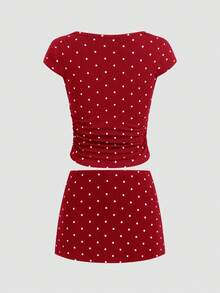 Women 2  Pcs Set Chic Polka Dot Crop Top + A-Line Mini Skirt Lined With Prevent Loss Of Lightbody-Hugging Fit For Casual Outings  Parties‌ Vacation Outfits Women - Đỏ - Xem 5