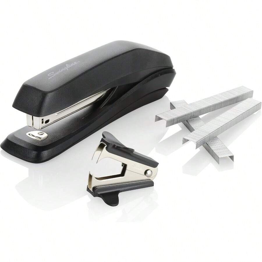 XISH Swingline 54567 - Paquete de grapadora capacidad de 20 hojas sin atascos incluye grapadora grapas 1250 y removedor de grapas color negro - Paquete económico (1250 grapas) - Ver 1