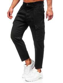 Pantaloni cargo da uomo per escursioni e attività all'aperto, pantaloni sportivi casual con laccetti, stile da strada con passanti, tasche, modello jogger - nero - Visualizzare 1