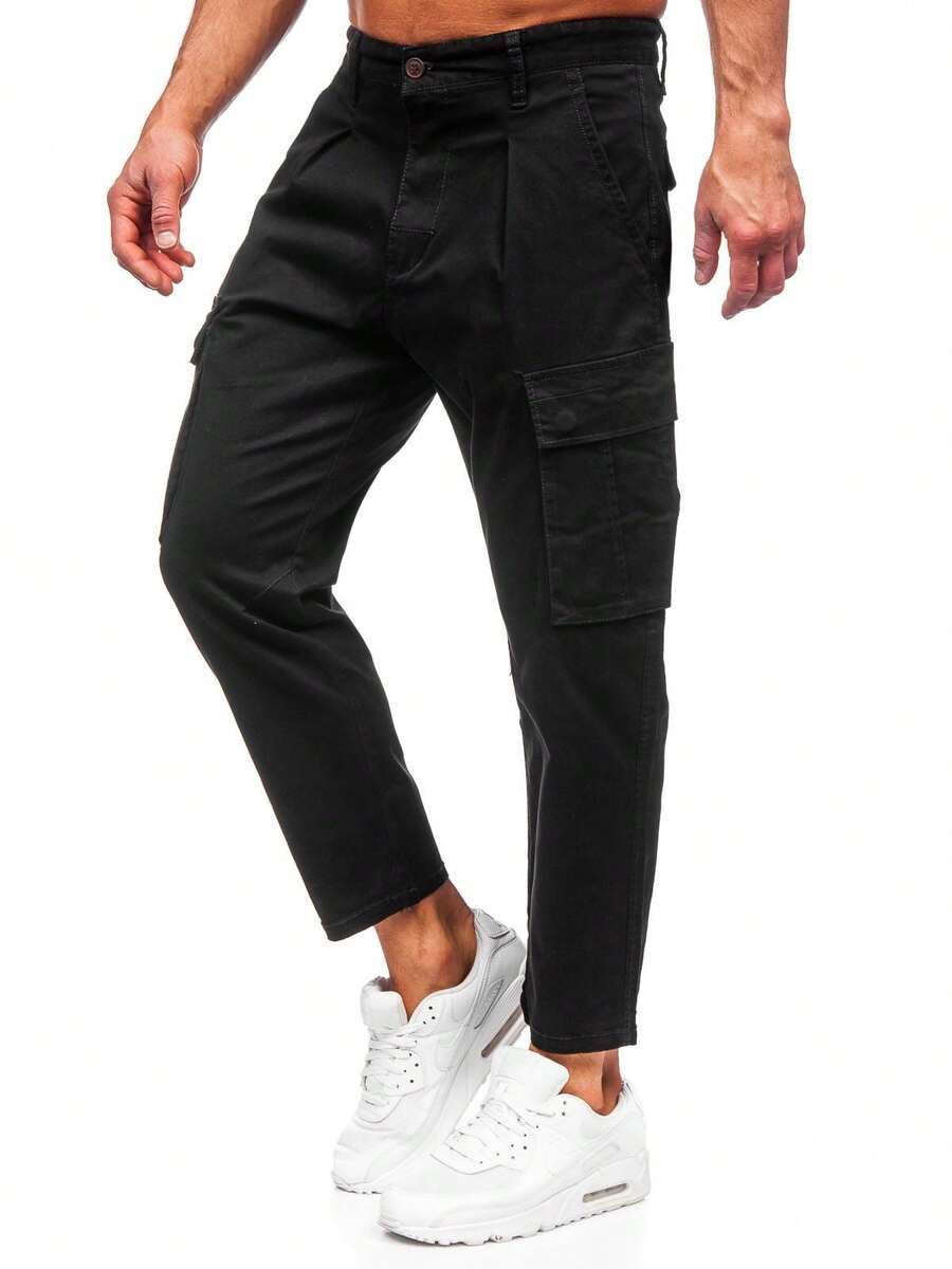 Pantaloni cargo da uomo per escursioni e attività all'aperto, pantaloni sportivi casual con laccetti, stile da strada con passanti, tasche, modello jogger - nero - Visualizzare 1