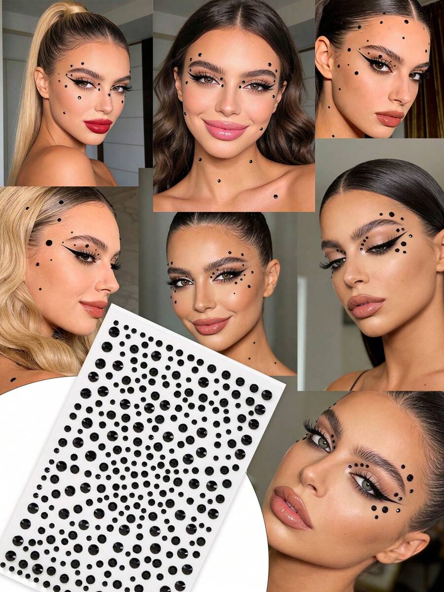 8PCS/5PCS/3PCS/2PCS/1pc 3mm/4mm/5mm/6mm Multi Specification Graphic Self-Adhesive Rhinestone Stickers, Mysterious Black Crystal Simulation Jewelry Diamonds, Used For DIY Crafts And Art Projects, Carnival, Valentine's Day, Halloween, Christmas Gifts, Mother's Day, Parties, Music Festivals, Facial Hair And Nail Decoration Rhinestone Stickers - Black - View 1