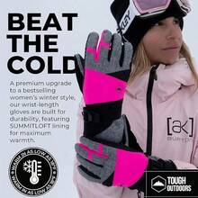 Tough Outdoors Women's Ski Gloves - Waterproof Women's Snow Gloves - Winter Ski Snow Gloves - Snowboard Gloves - Ladies' Cold Weather Gloves - Rosa - Gris espacial con hebilla de muñeca - Ver 2