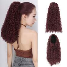 18 Inch Drawstring Ponytail Curly Synthetic Ponytail Extension, Afro Kinky Curly, Fluffy & Elegant, Suitable For Women Daily Use Hairpiece - Multicolor - View 12