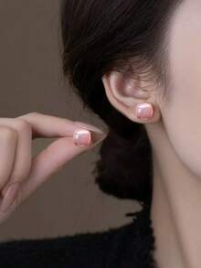 3 Pairs Vintage Minimalist Geometric Square Faux Pearl Stud Earrings, Elegant Chic Earring Set In White, Pink, Black, Suitable For Women, Everyday Wear, Holidays, Gifts - Multicolor - View 6