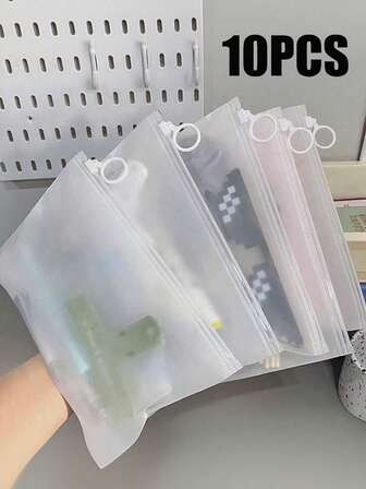 5/10 piezas Bolsas de almacenamiento con cremallera transparentes y escarcha, bolsas con cremallera de plástico transparente, bolsas con cremallera transparente de uso múltiple portátil, bolsas de organización fácil para ropa interior, cosméticos, papelería, viajes, equipaje, ropa, artículos de tocador