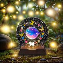 Butterfly Surrounded Floral Landscape, Planet Crystal Round Night Light, Dreamy Starry Sky, 3D Carved Atmosphere Lamp, Girly Heart Shaped, Bedroom Bedside Healing Night Light, Fairy Tale Style Desk Decor Lamp, Creative Gift For Girlfriend/Best Friend, Accompany You Strolling In The Romantic World Of Flowers, Butterflies And Starry Sky - Multicolor - View 7