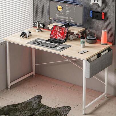Escritorio para Computadora Moderno Estudio Furniture con Bolsa de Almacenamiento Viene con Soporte PC de Escritorio 110 X 50 X 75 CM Natural