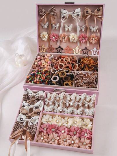 793pcs/Set Cute Princess Rhinestone Butterfly Hair Clips, Elastic Non-Damaging Hair Ties, Fabric Flower Hair Clips, Girls' Hair Accessories Suitable For Daily Use And Back To School, Claw Clips, Head Accessories