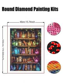 Landscape Book Diamond Art Kits For Adults, Easy Crafts 5D Diamond Painting Dot Kit For Adult Beginners, Bookshelf DIY Round Dots Full Drill Diamonds Paintings Arts For Home Wall Decor Gifts - Multicolor - View 2