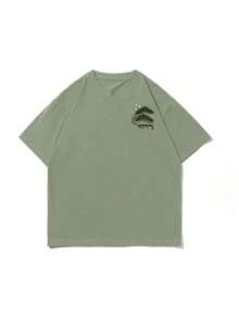 Men's Casual Versatile Simple Japanese Crane Print Short Sleeve T-Shirtgraphic Tee  Shirts - Hijau - View 5