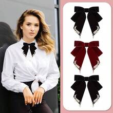 - Pajarita de terciopelo negro y rojo para mujer, broches de lazo preatados para mujer - Corbata: black - Ver 5