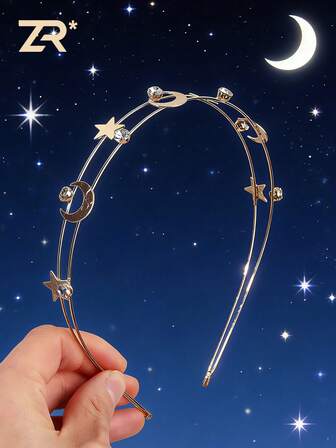 1 buc. Bandă de păr din fier cu model auriu de stea și lună, accesoriu de păr elegant și la modă pentru femei