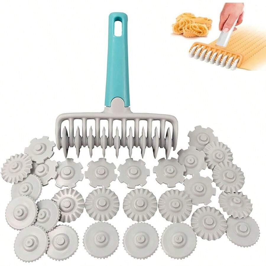 Rouleau à pâtisserie à motif treillis, rouleau à pâtisserie pour base à pizza, ensemble de moules à gaufrer à engrenages pour pâtisseries - Gris - Voir 1