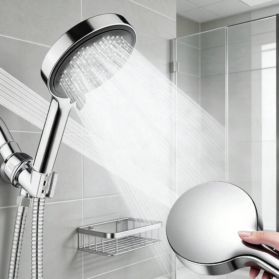 Large Panel Shower Head, 8-Setting Adjustable Shower Head With High Pressure, 8 Water Spray Modes (Rain/Massage/Mist/Mixed Etc.), Glossy Anti-Slip Handle, Universal Bathroom Shower Head, Easy Installation, Anti-Slip Handle, Home Bathroom Shower Head