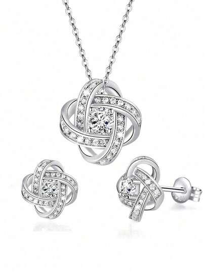 FOREVER QUEEN 925 Sterling Silver Satellite Series Earrings & Necklace Set, Suitable For Women/Girls, 5A Grade Cubic Zirconia, Jewelry Gift Box Packaging