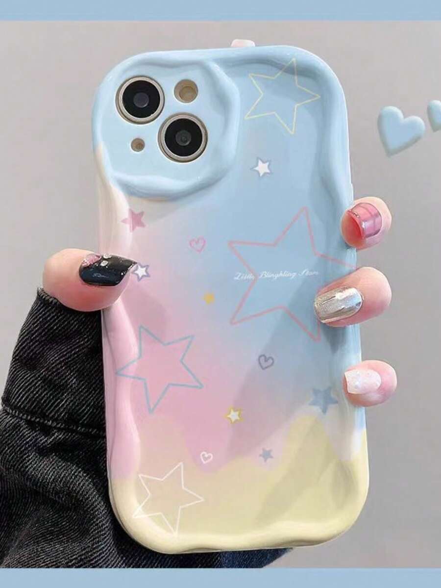 "Funda para Teléfono Compatible con iPhone (Modelos Recientes) - Diseño de Borde Ondulado Estiloso - Variedades: Solido/Desgradado Estrellas/Flores Pequeñas - Funda de Silicona Resistente a Golpes" - Multicolor - Ver 1