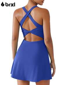 BRXL Built-In Pull Down Shorts And Bra Tennis Dress For Women UPF50+ Athletic Pickleball Workout Sports Active Exercise Golf - 藍色 - 查看 1