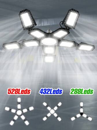 E27/E26 Garage Light LED UFO High Bay Lamp AC100-277V Parking Lot Workshop Shed Hanging Lamps 6/8/10 Adjustable Panels Deformable Foldable Fan Blade 220V/110V Indoor NO Flicker Eye Protection Ceiling Lights Bulb Gymnasium Mall Bright Industrial Storeroom Factory Shop Basements Underground Garage Bright Safety Commercial Lighting Warm/Cool White 288/432/528leds