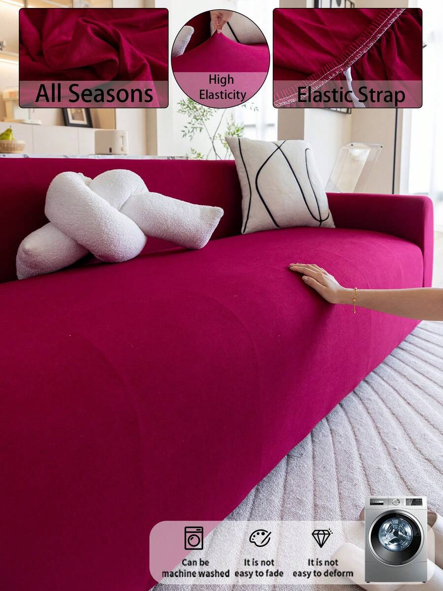 1pc High Stretch Full Coverage Sofa Cover, Minimalist Style Suitable For All Seasons, Removable And Machine Washable, Anti-Pet Scratch, Durable, Fits 1/2/3/4 Seater Sofa, Includes Anti-Slip Strips - Burgundy - View 1