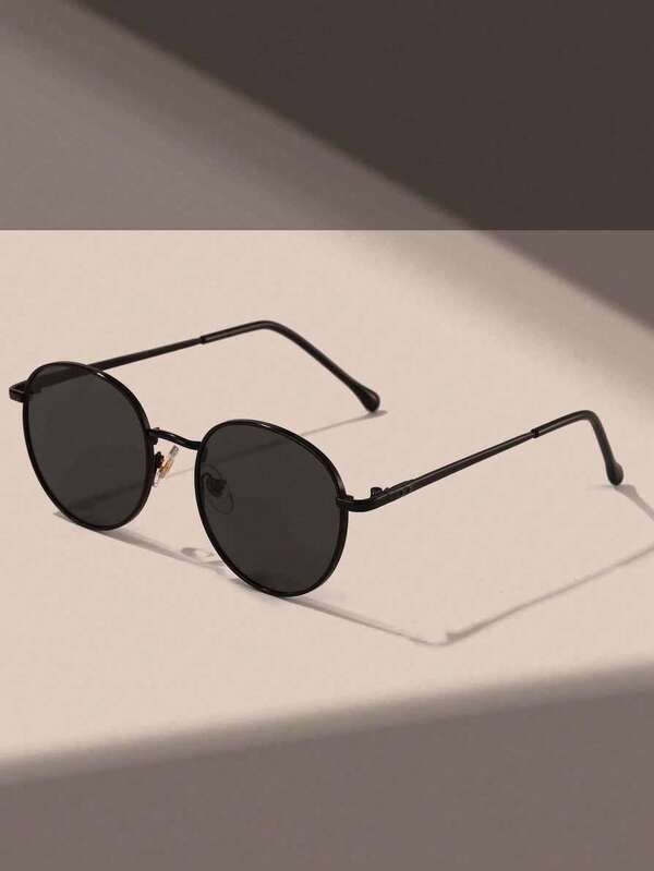1pc Autumn/Winter Metal Frame Retro Round Beach Fashion Glasses, Suitable For Daily Outfit, Outdoor Travel, Photography, Party, Solid Color Vintage