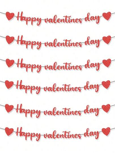 1 Set Valentine's Day Glitter Banner "Happy Valentine's Day" Decorative Flags, Ceiling, Fireplace Backdrop, Wreath Decor Suitable For Valentine's Day Wedding And Proposal Ceremony