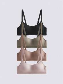 Loungeista 4件装女士舒适睡眠多色休闲条纹无钢圈软杯纯色文胸内衣 - 彩色 - 查看 1