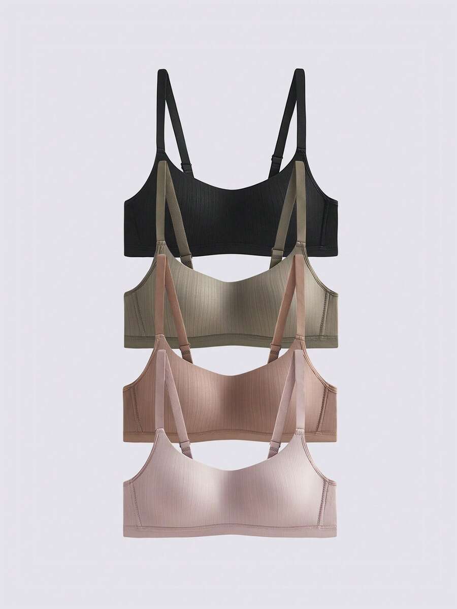 Loungeista 4件装女士舒适睡眠多色休闲条纹无钢圈软杯纯色文胸内衣 - 彩色 - 查看 1