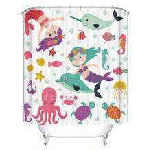 Cartoon Ocean with Fish Dolphin Octopus and Sea Pattern Digital Print Shower Curtains, Polyester Waterproof Fabric Bath Curtain with 12 Hooks, 70x70 - Inch, Multicolor - 177,8An x 177,8Al cm (13 Paneles) + Multicolor03 - Ver 2
