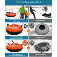 Winter Outdoor Inflatable Sled - 43" Large Snow Tube, Cold Resistant & Durable With Handles For Snow Play - Orange - View 10