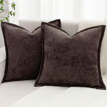1pc Comfortable Solid Color Chenille Pillow Case, Soft Square Sofa Cushion Cover, Bohemian Style Home Sofa Decorative Throw Pillow Cover - Brown - View 1