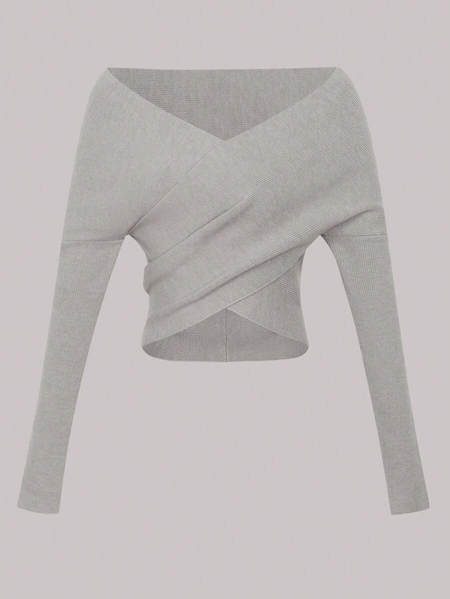 Jersey de manga larga con hombros descubiertos para mujer, top sexy con espalda descubierta, para primavera/verano - Gris - Ver 1