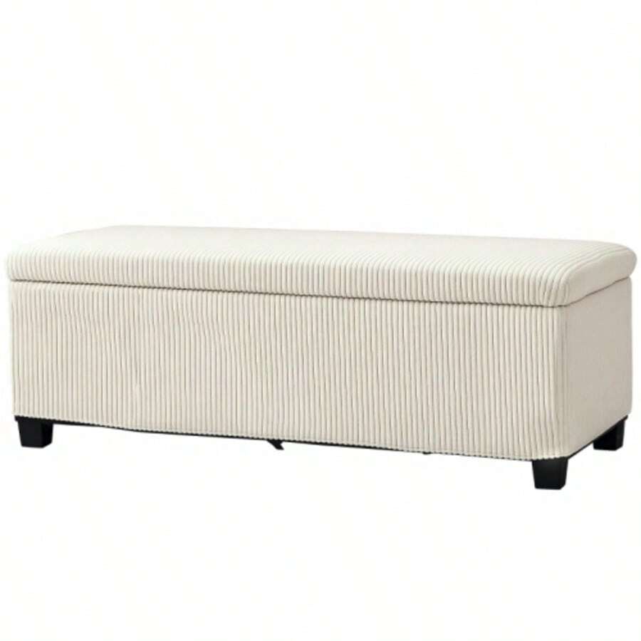 Storage Bench, Upholstered Bench With Corduroy Look, Storage Chest With Steel Legs, Storage Bench For Living Room, Bedroom, Entryway, 112 X 42 X 40 Cm, Beige - Apricot - View 1
