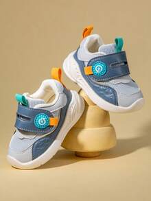 1 paire de chaussures de sport pour enfants/tout-petits, baskets décontractées pour l'extérieur/l'intérieur en PU, antidérapantes, durables, confortables et mignonnes, pour toutes les saisons - Bleu azur - Voir 2