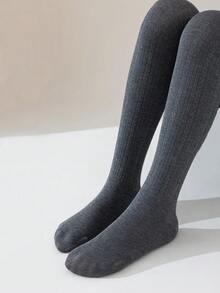 1pc Girls/Toddlers/Kids Vertical Striped Tights, Gray, Dark Gray, Solid Color, Footless Pantyhose, Stripe Leggings, School, Princess, Cute Style, Leggings, Spring Footless Pants, Autumn/All Season Dance Tights, Suitable For Daily Jumpsuits, Fashion, Versatile, Dance Pants, Outdoor Skinny Pants, Back To School Season, Students, New Semester, Suitable For Girls