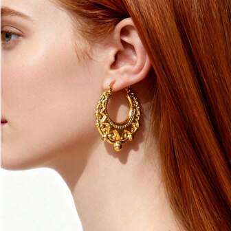 1 Pair Elegant Crown Hoop Earrings, Sophisticated, Minimalist, Versatile, Suitable For Daily Wear