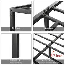 Marco de cama completo de 12 pulgadas, sin necesidad de somier, plataforma de metal resistente, tamaño completo para dormitorio, fácil de montar, silencioso, color negro. - 75,2" de largo x 53,9" de ancho x 12" de alto - Ver 5