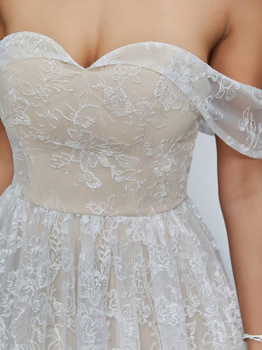 Anpoket New Off-Shoulder Delicate Embroidered A-Line Wedding Dress, White, Summer, Party, Wedding Guest Outfit - White - View 1