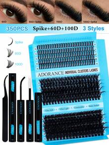 1342PCS/608PCS/384PCS/350PCS Lash Clusters Kit D Curl 11 Styles Mix10-18mm Cat&Doll/Spikes/Wispy/Volume Lashes Kit With Bond&Seal Lash Remover Lash Brush Lash Applicator Headband Wristband Set, Perfect For Beginners&Proficient, DIY At Home Easily - màu đen - Xem 11