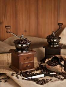 Premium Manual Coffee Grinder And Ceramic Cup Gift Set - Adjustable, Suitable For Espresso And Pour Over Coffee, Retro Desktop Decor - Multicolor - View 1