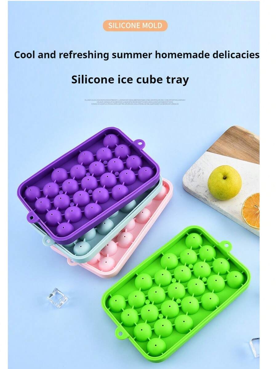 1个25格硅胶冰格，圆形硅胶冰格，小冰球模具，威士忌冰格模具，带盖水果冰格，葡萄形洗手液模具，家用制冰器