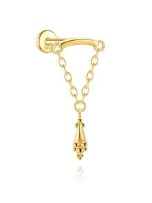 1 pieza Pendientes de cartílago de plata de ley 925 para mujeres, pendientes de espalda plana con cadena, pendientes de cartílago con CZ hipoalergénicos, regalo de joyería para perforación de daith, concha, trago y hélice para mujeres - Dorado - Ver 17